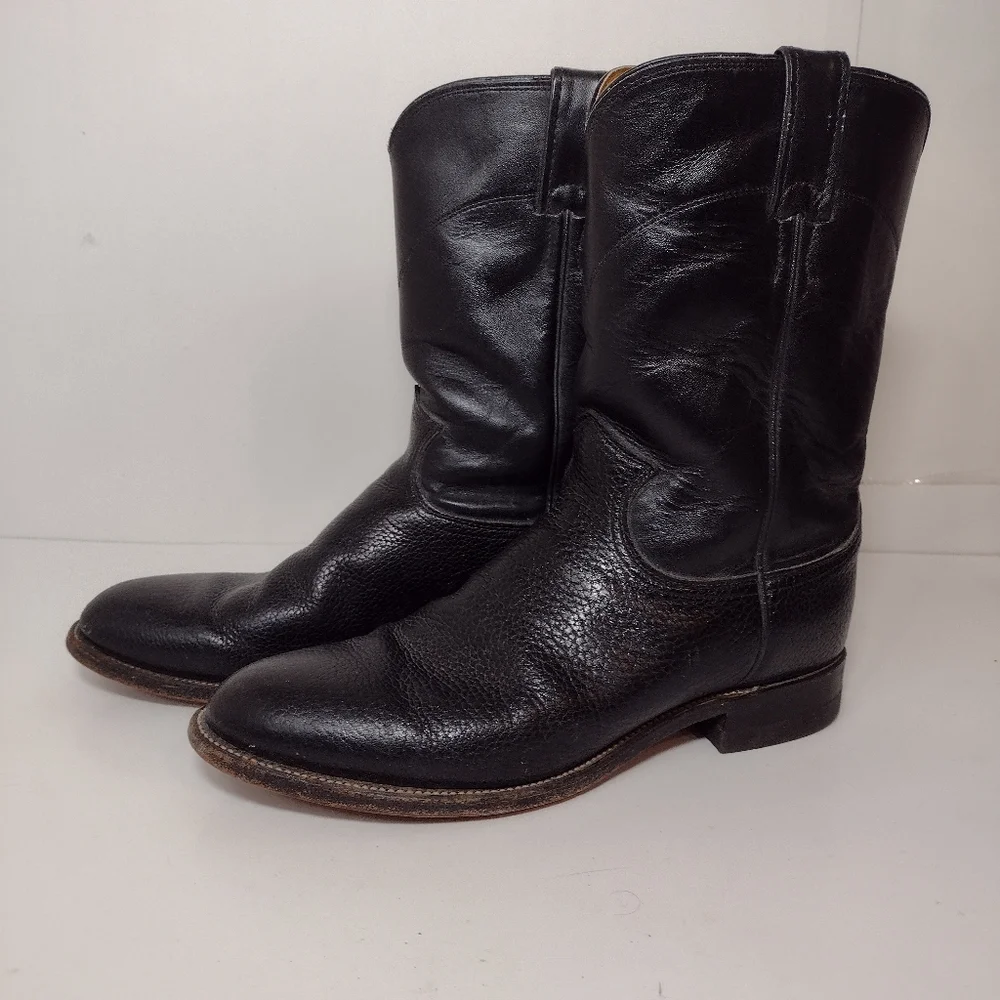 Justin Classic Black Leather Men's Boots Size (9)D Made In USA - Picture 12 of 12